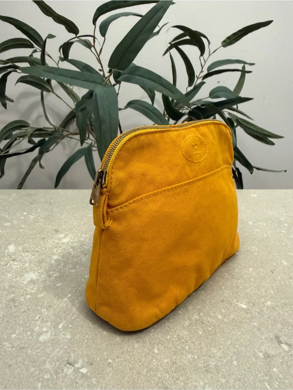 Hermes Bolide Pouch MM Yellow Canvas Travel Cosmetic Bag